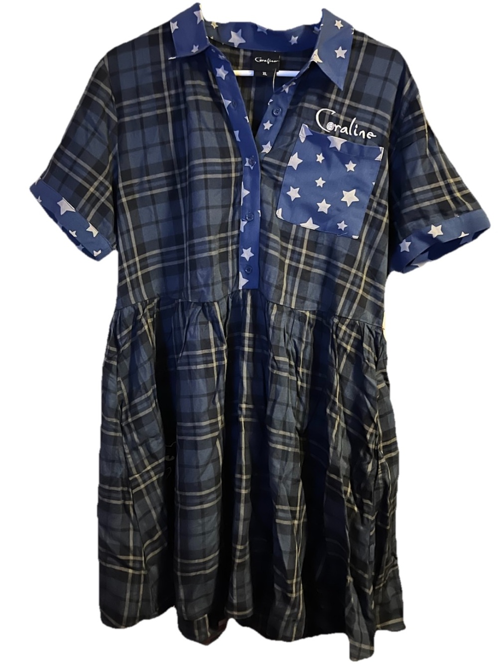 Coraline Blue Tartan Plaid Babydoll Dress Size XL 16/18